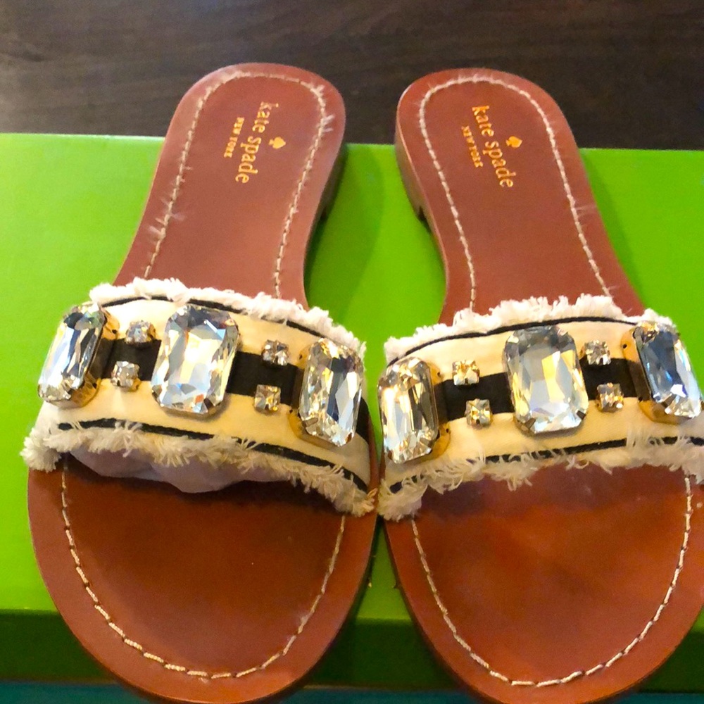 Kate Spade Brown and White Sandals with Crystal Embellishments